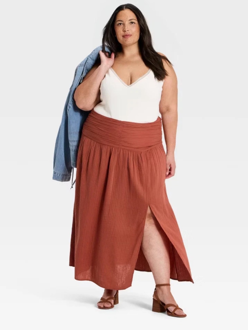Universal Thread Terracotta Maxi Skirt with Side Slit
